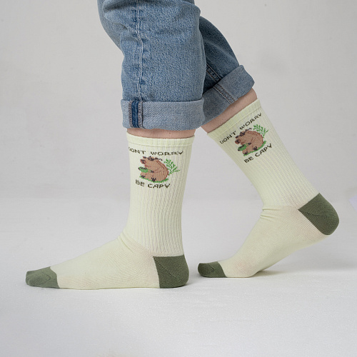 Носки "Don't worry be capy" салатовый,разм.40-45